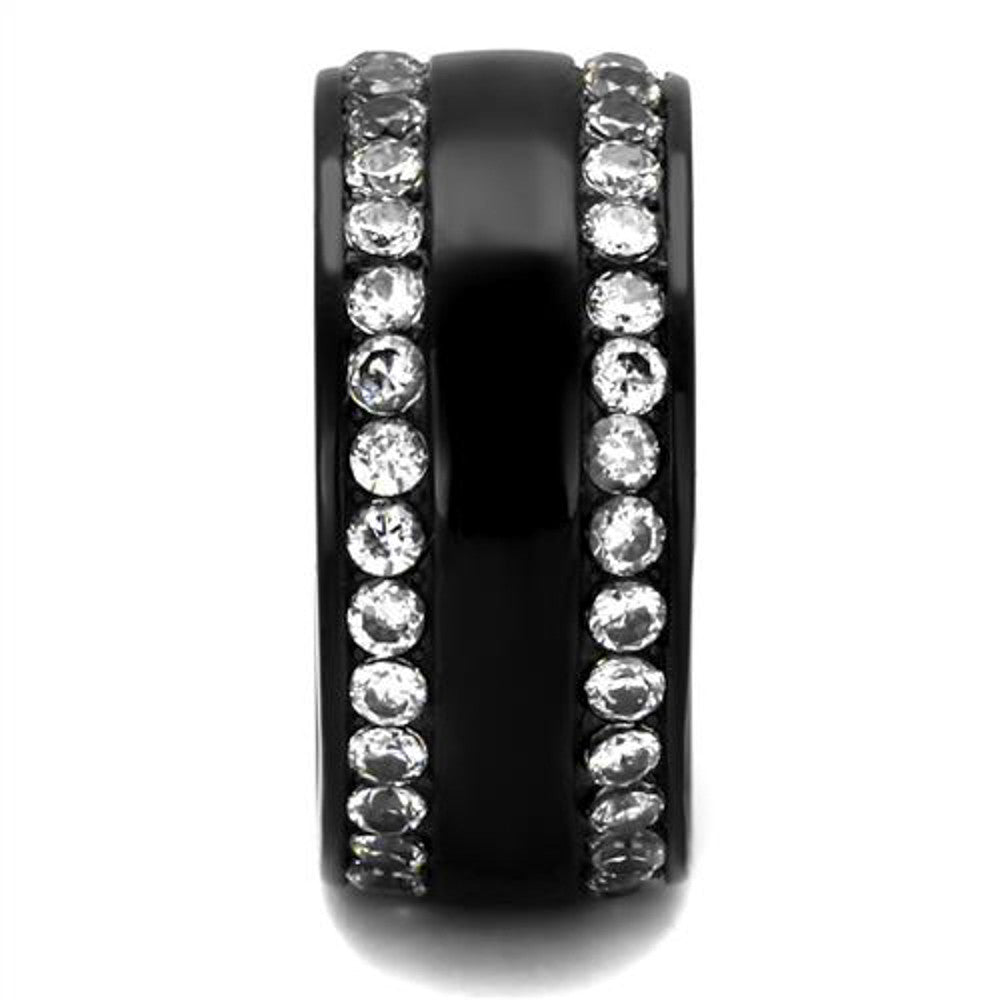 ARTK2290 Stainless Steel Women's Double Lined Clear Cubic Zirconia Black Wide Band Ring